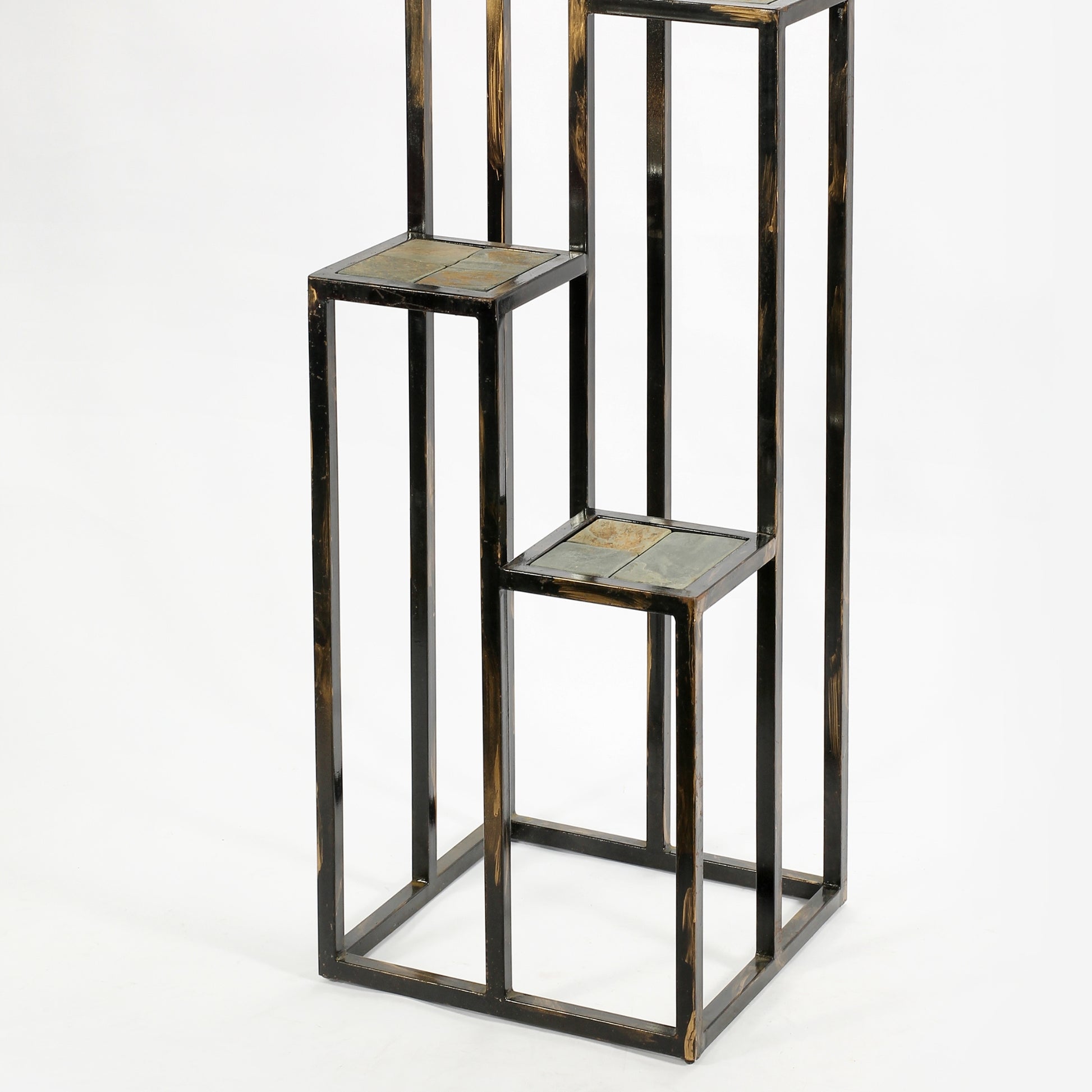 47.25" 4 Tier Gray Stone Slab Black Gold Cast Metal Plant Stand Multicolor Metal