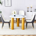 Round White Dining Table, Artificial Marble Glass Stickers, Golden Mdf Legs, Kitchen Dining Table, Living Room Dining Table 40 