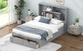 Full Size Platform Bed With Storage Headboard And 2 Drawers, Gray Box Spring Not Required Full Gray Wood Bedroom Bed Frame Solid Wood Mdf
