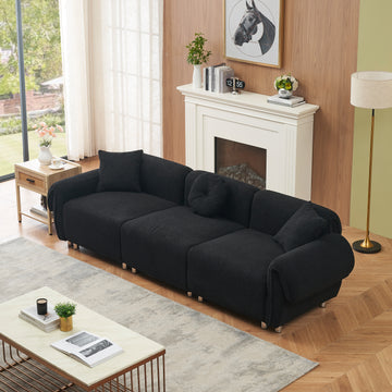 24005 Black Teddy Velvet Fabric, With 3 Pillows, Three Person Sofa Can Be Placed In The Living Room And Other Scenes Black Polyester Blend 3 Seat