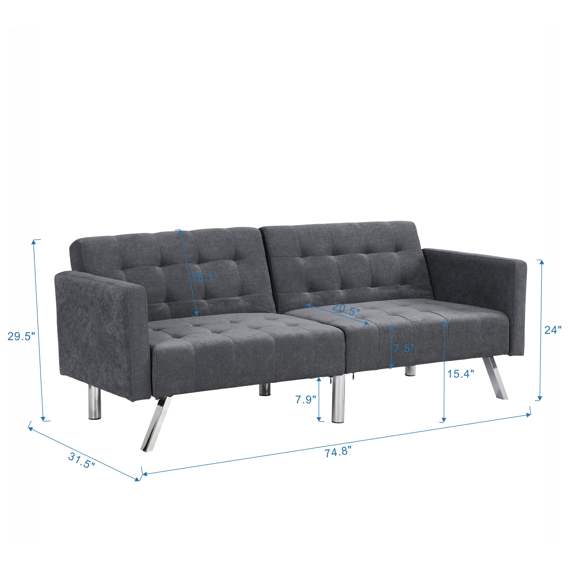 Sofa Bed Convertible Folding Dark Grey Lounge Couch Loveseat Sleeper Sofa Armrests Living Room Bedroom Apartment Reading Room Dark Gray Linen 2 Seat