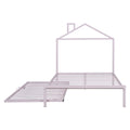 Full Size Metal Platform Bed With Twin Size Trundle,House Shaped Headboard Design, Pink Full Pink Metal