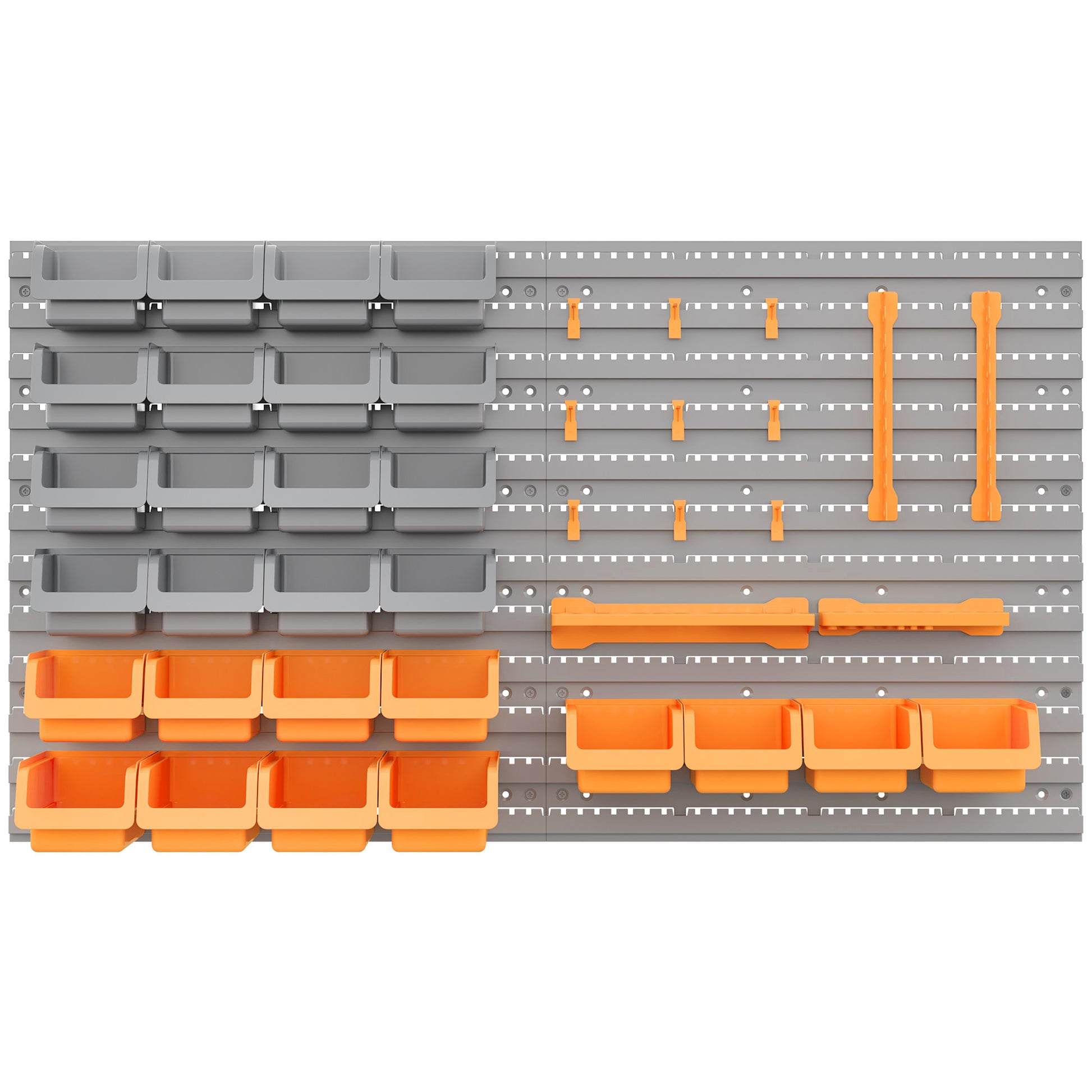 Durhand 44 Piece Wall Mounted Pegboard Tool Organizer Rack Kit With Various Sized Storage Bins, Pegboard, & Hooks, Orange Orange Plastic