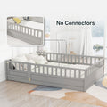 Full Size Floor Bed, Integral Construction With Super High Security Barrier, Door, Children'S Floor Bed Frame, Montessori Wooden Children'S Floor Bed, Support Slat Grey Box Spring Required Full Grey Wood Brown Bedroom American Design,Artsy Pine Bed Frame
