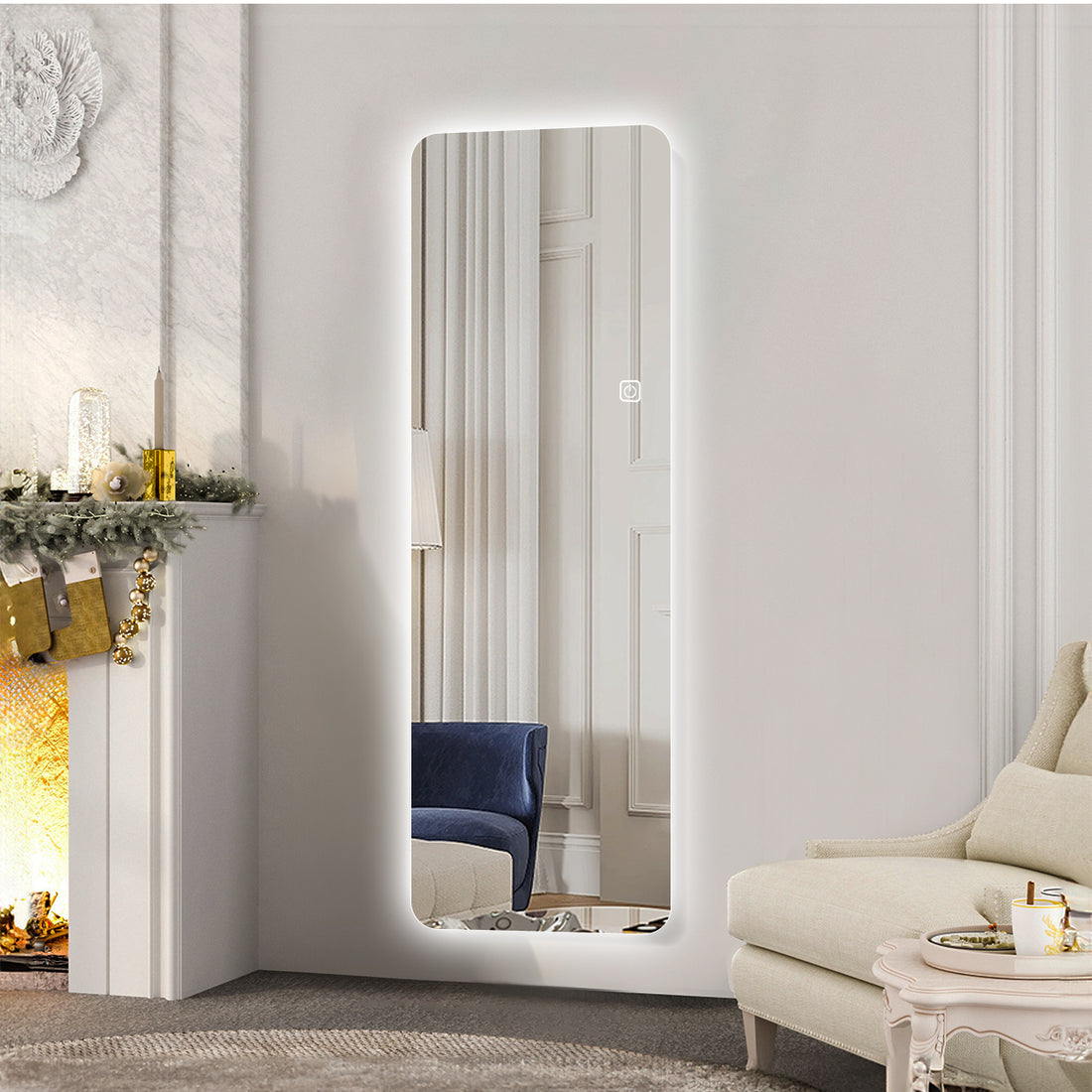 65X22Inch Full Body Mirror With Lights Full Length Mirror Wall Hanging Type Suitable For Bedrooms, Dimming And 3 Color Lighting Silver Modern Glass