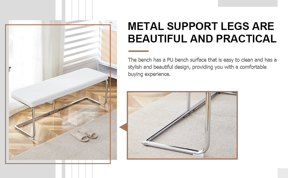 Table And Chair Set. Large Modern Rectangular Table With White Textured Top And Silver Metal Legs. Soft And Comfortable Pu Seats, Faux Leather Upholstered Seats And Sturdy Metal Legs. White Mdf Metal