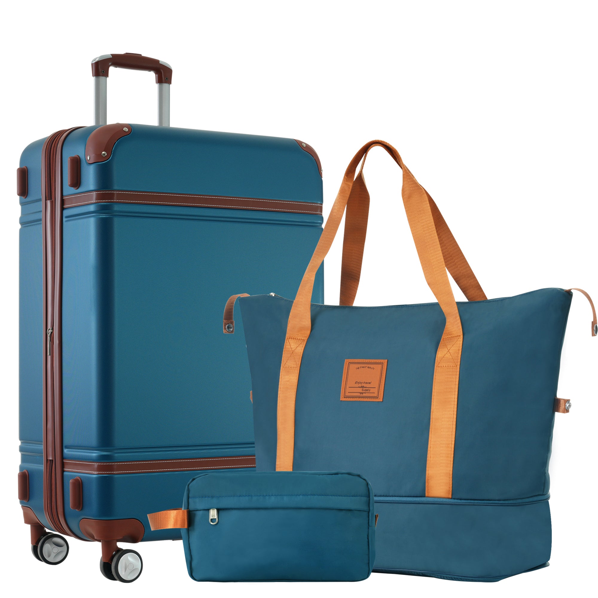 Hardshell Luggage Sets With Bags Lightweight Suitcase Double Spinner Wheels With Tsa Lock ,Single Vintage Luggage 24 In,Blue Blue Abs