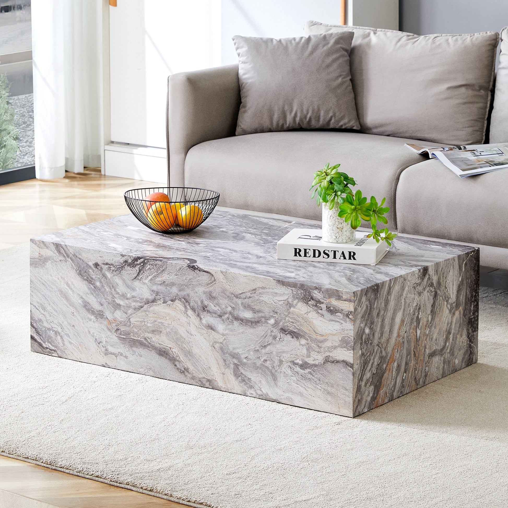 Modern Mdf Coffee Table With Grey Texture Pattern 39.3X23.6X11.8 Inches Stylish And Durable Design Grey Mdf