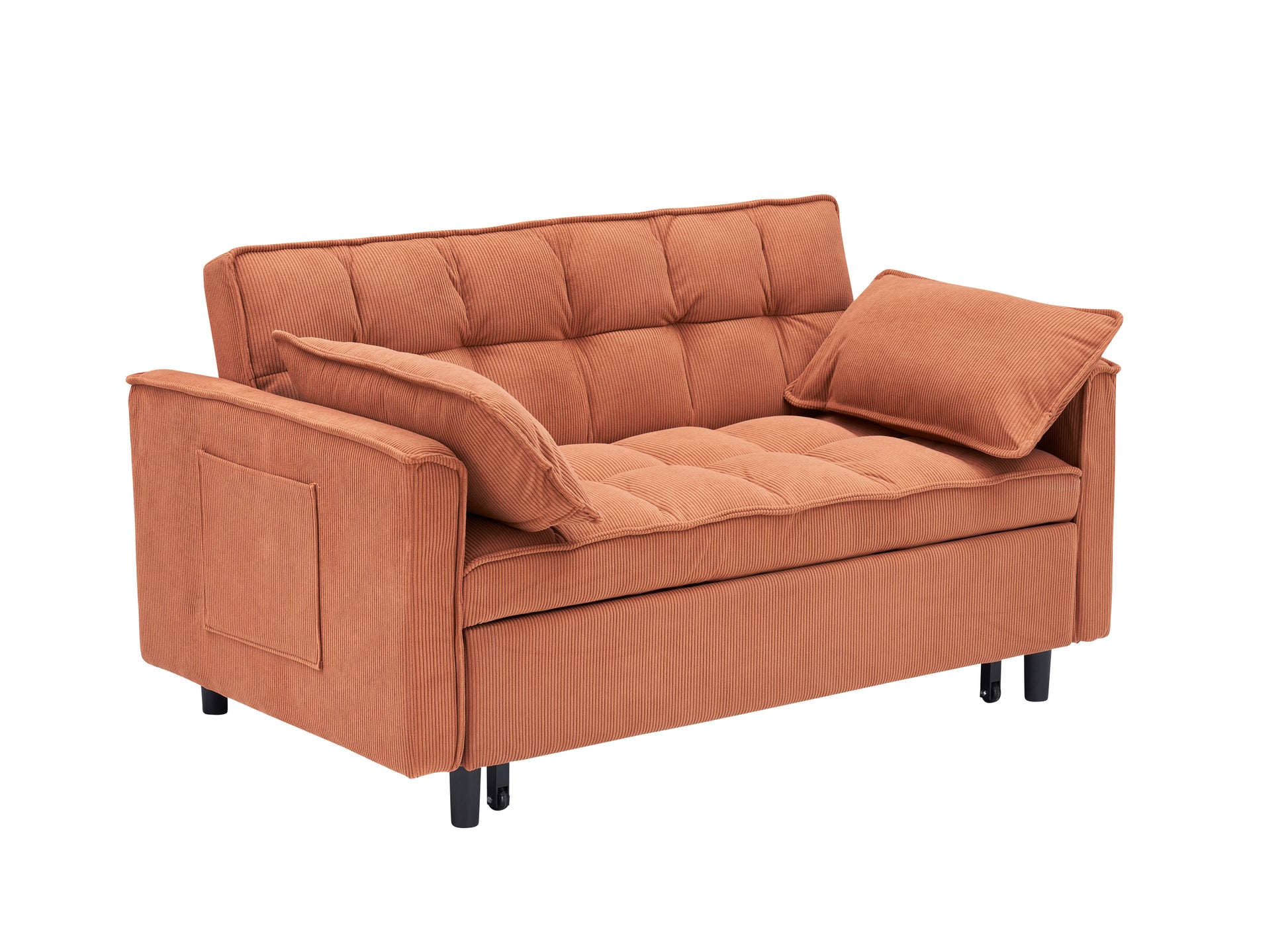 Folding Sofa Bed, Adjustable Back, Access Sofa, Recliner, Single Bed, Orange Orange Corduroy 2 Seat