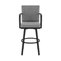 Faye 30 Inch Modern Patio Barstool, Black Aluminum Frame, Gray Cushions Grey Black Aluminum