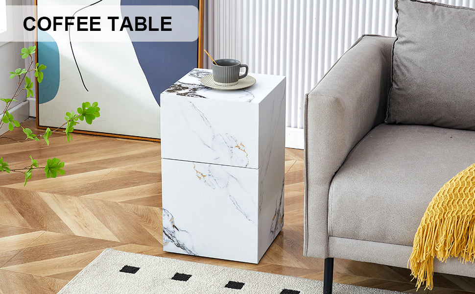 Compact Mdf Coffee Table: 11.81X11.81X19.69 Inches, Stylish Texture Design White Mdf