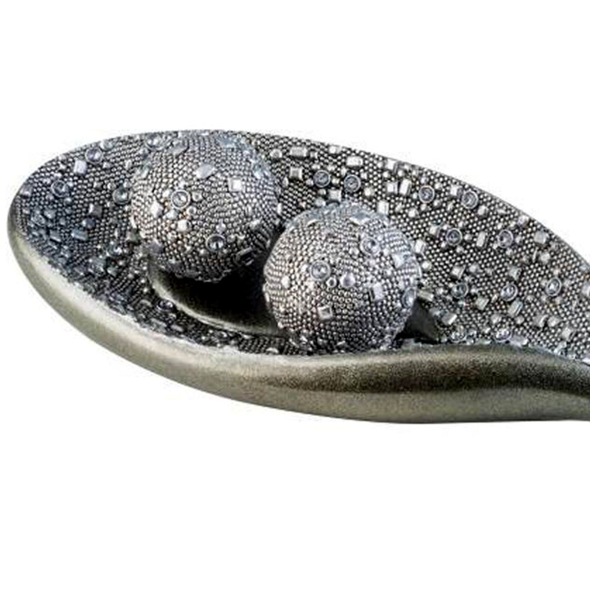 19.5" Long Polyresin Decorative Bowl" Twilight" With Silver Finish Silver Polyresin