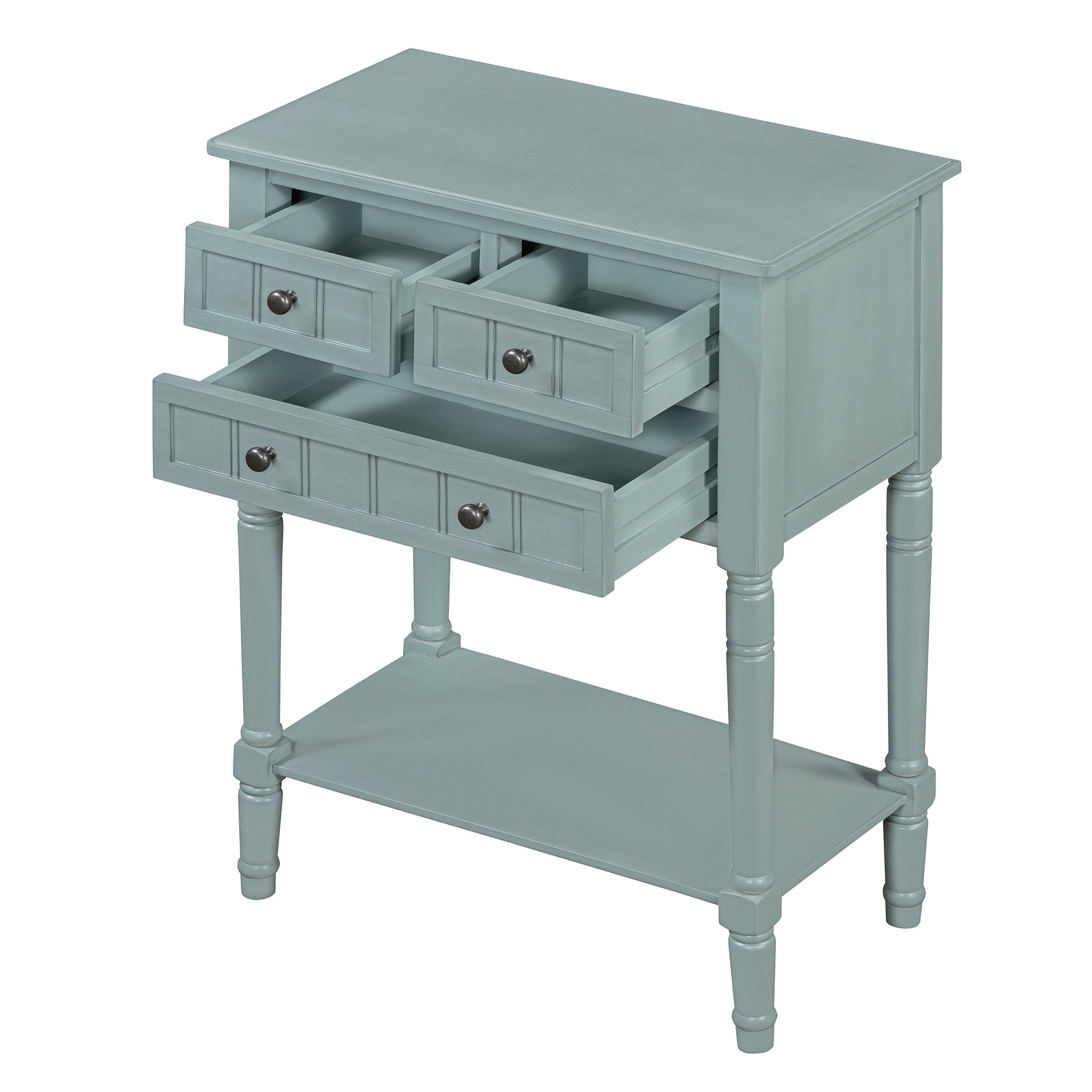 Narrow Console Table, Slim Sofa Table With Three Storage Drawers And Bottom Shelf Light Blue Light Blue Solid Wood Mdf