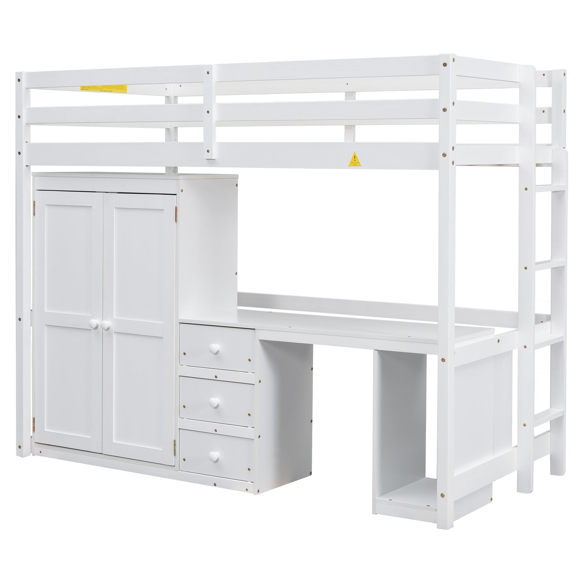 Twin Size Loft Bed With Wardrobe, Desk And Storage Drawers, White Twin White Pine