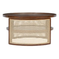 2 Tiered Round Walnut Wood Coffee Table With Storage Rattan Base In 31.3'' Walnut Rubber Wood