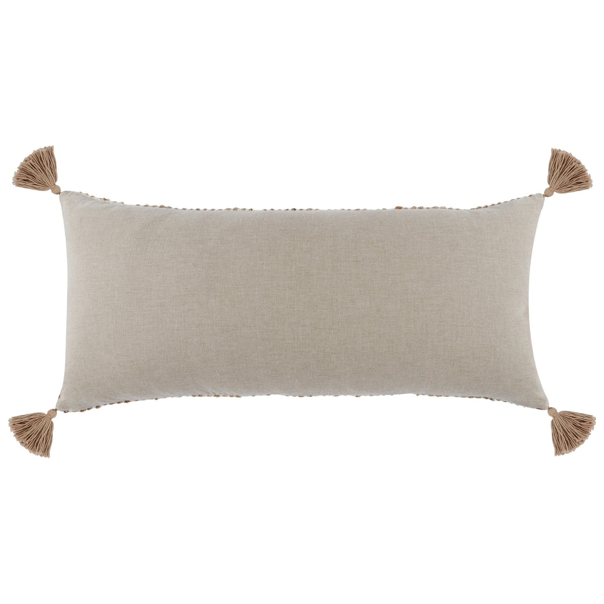 16 X 36 Lumbar Throw Pillow, Diamond Jute Cotton Cover, Tassels, Brown Brown White Polyester Blend