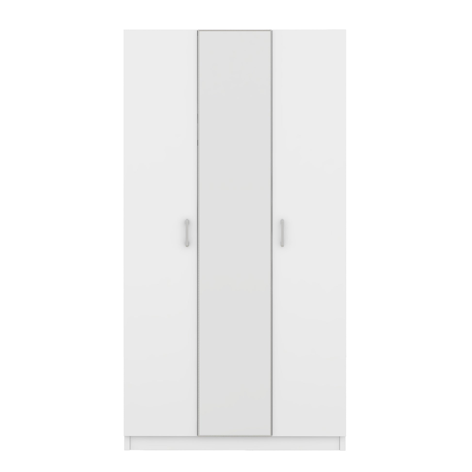 3 Door Wardrobe With Mirror, Armoire With Hanging Rod And 3 Fixed Shelves,White White Particle Board