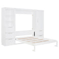 Queen Size Murphy Bed Wall Bed With Closet ,Drawers And Shelves,White Queen White Mdf Lvl