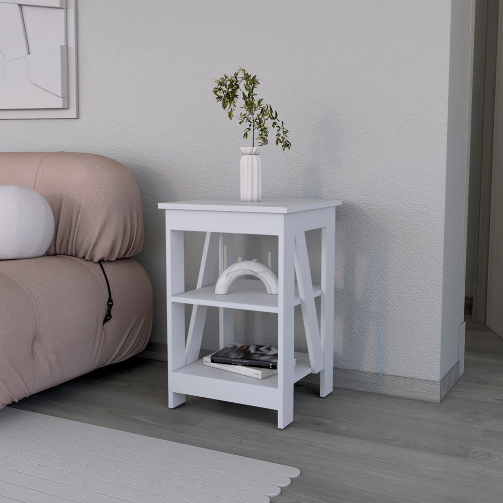 Side Table Rossville, Living Room, White White Particle Board Engineered Wood