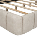 Queen Size Upholstered Platform Bed With Thick Fabric, Polyester, Beige Queen Beige Polyester