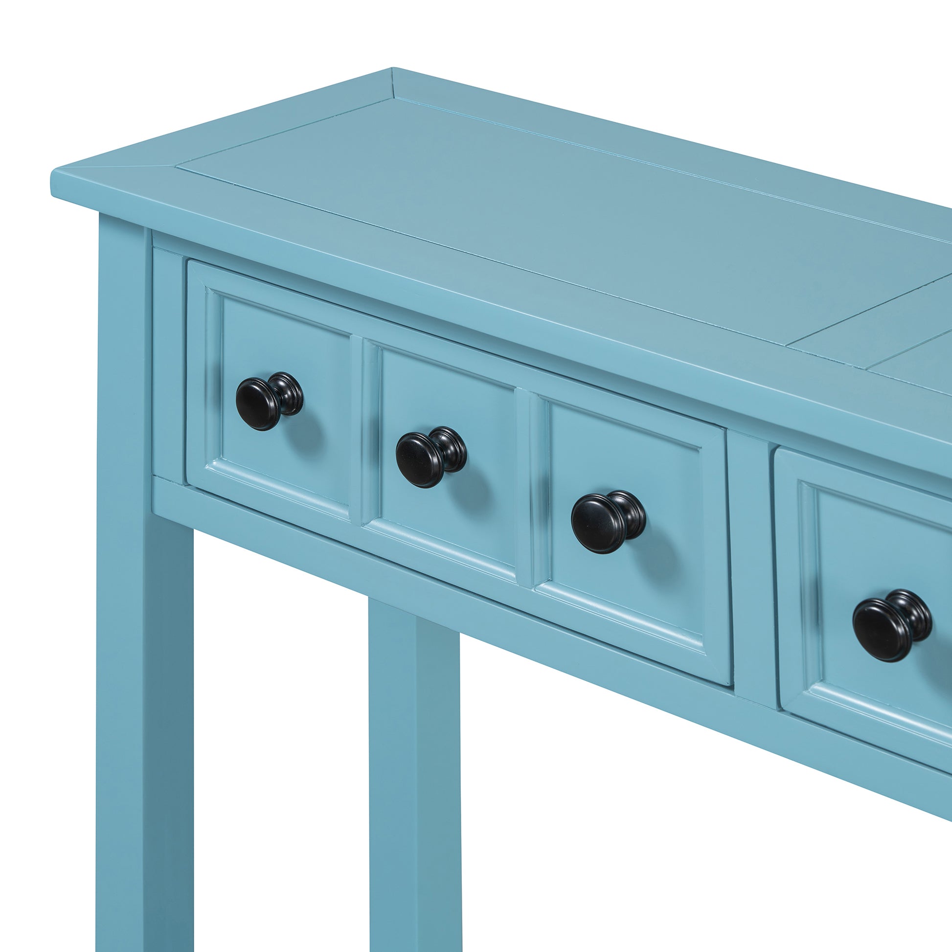 Rustic Entryway Console Table, 60" Long Sofa Table With Two Different Size Drawers And Bottom Shelf For Storage Turquoise Green Turquoise Green Solid Wood