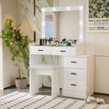 White Color Adjustable Dressing Table With 4 Drawers Matte White White Drawer 5 Drawers & Above Bedroom Extra Deep Drawers Modern 2 Or Less Poplar Mirror Included White Particle Board Mdf