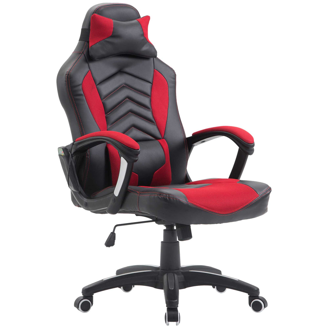 Homcom 6 Vibrating Point Massage Computer Gaming Chair 5 Modes, Racing Style Heated Desk Chair Swivel Rolling Chair With Headrest, Red Black Red Faux Leather