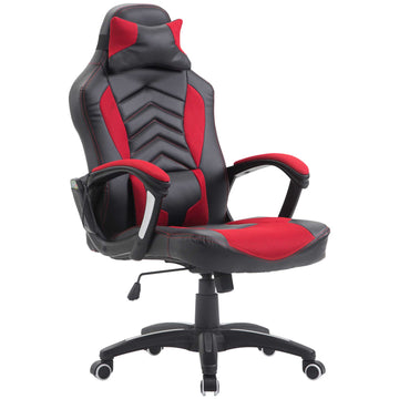 Homcom 6 Vibrating Point Massage Computer Gaming Chair 5 Modes, Racing Style Heated Desk Chair Swivel Rolling Chair With Headrest, Red Black Red Faux Leather