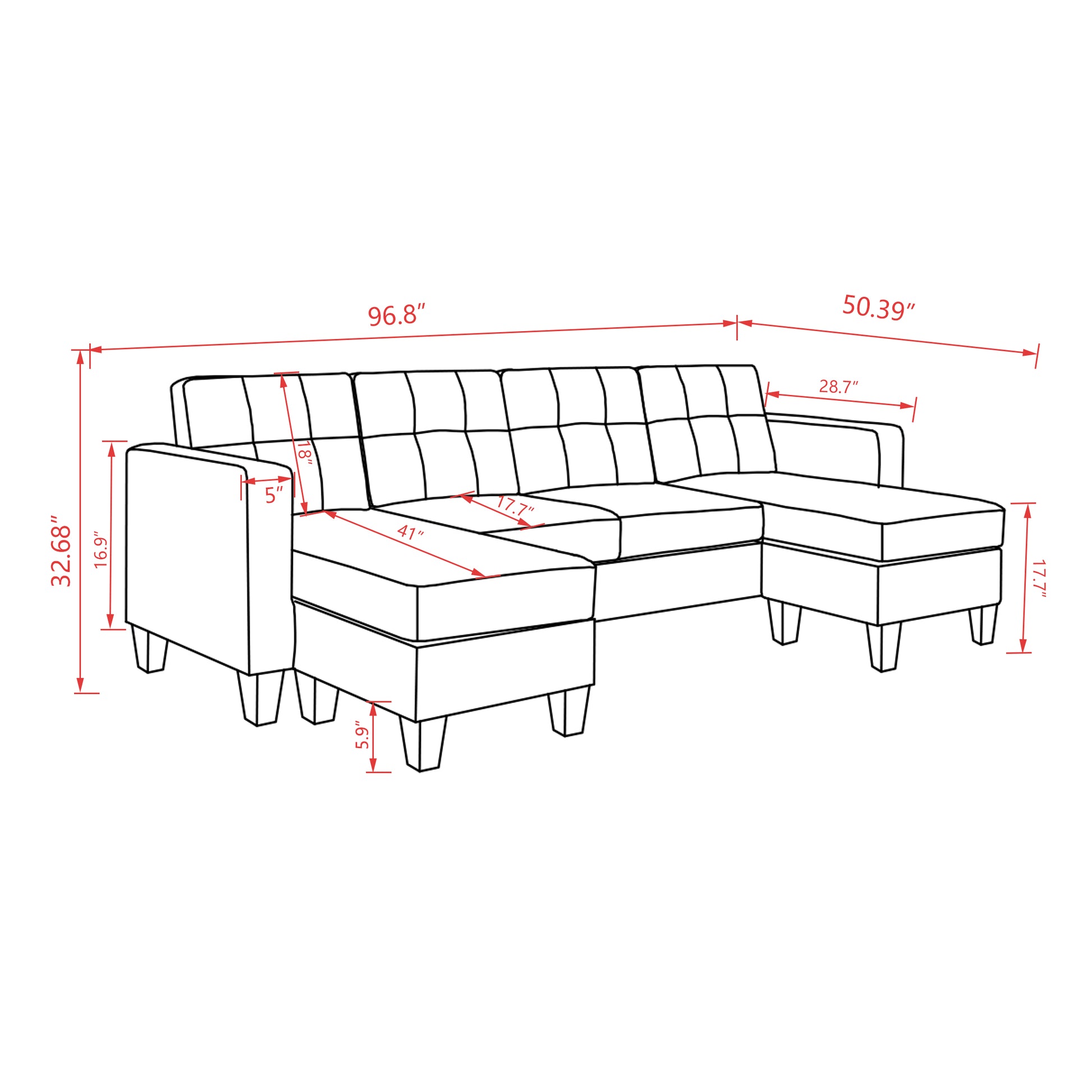 U Shaped Sofa Coch 4 Seat Sofa With Chaise Polyester Fabric For Living Room Apartment Office Blue Blue Primary Living Space Soft Eucalyptus Foam Linen 4 Seat