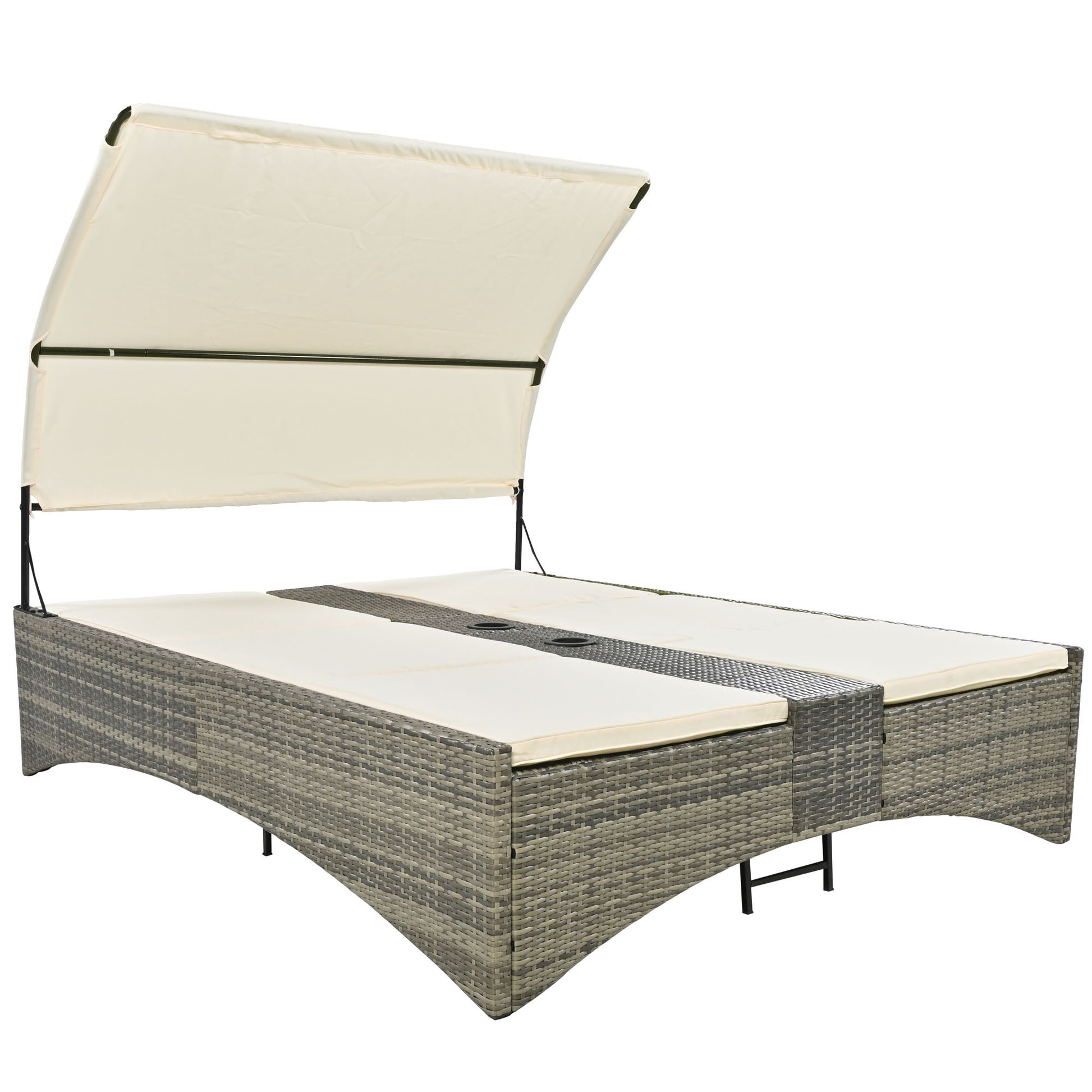 Patio Daybed Outdoor Daybed Outdoor Rattan Sun Lounger With Shelter Roof With Adjustable Backrest, Storage Box And 2 Cup Holders For Patio, Balcony, Poolside,Cream Yes Cream Seats 2 Water Resistant Frame Water Resistant Cushion Garden & Outdoor Sectional