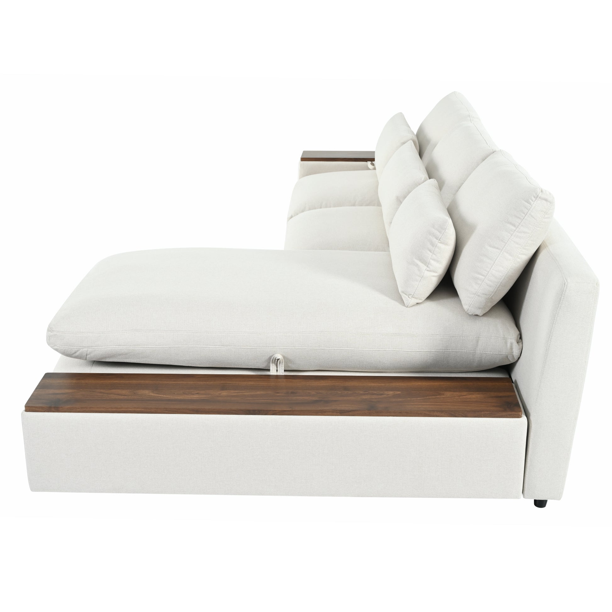 L Shaped Modular Sectional Sofa With Removable Back Cushions,3 Pillows And 2 Storage Spaces,Suitable For Living Rooms,Offices And Apartments Beige Polyester 3 Seat