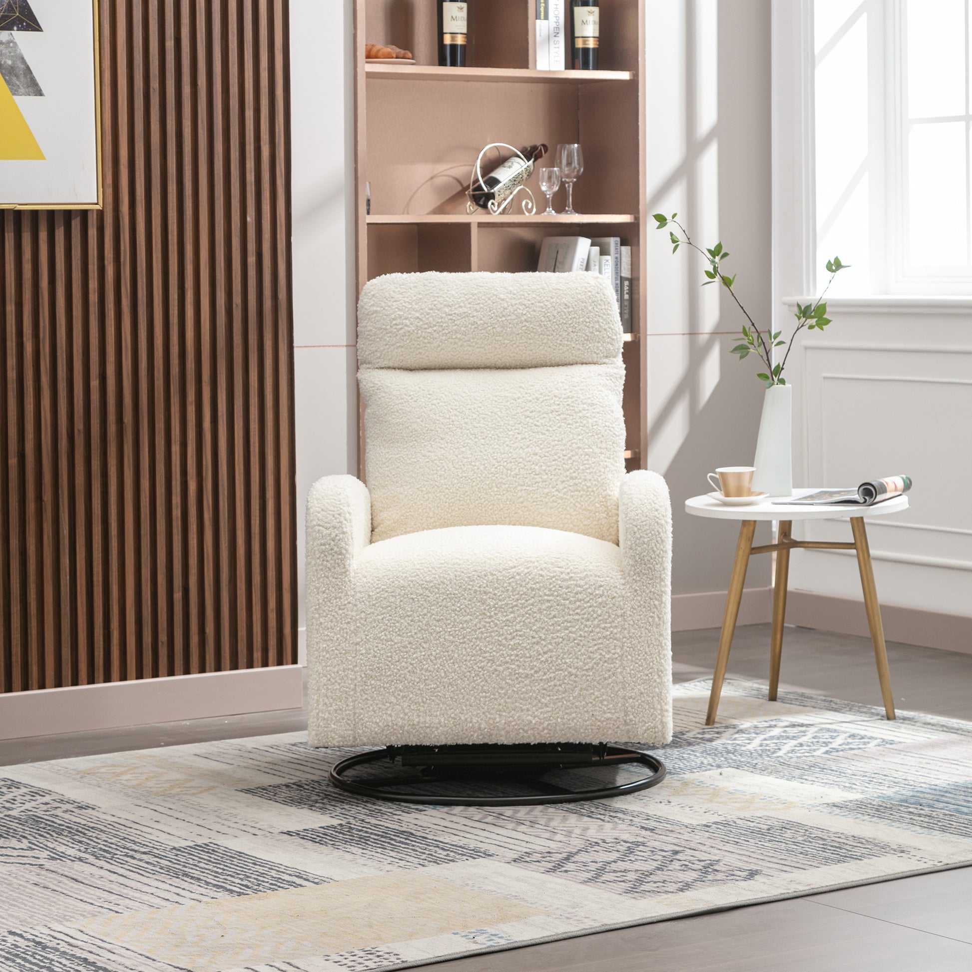 Jiada Upholstered Swivel Glider.Rocking Chair For Nursery In White Teddy.Modern Style One Left Bag White Teddy Primary Living Space Foam Metal