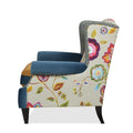 Anya Boho Chic Wingback Accent Arm Chair, Floral & Leopard, Blue Teal & Yellow Gold Velvet Teal Multi Foam Fabric