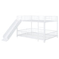 Full Over Full Size Metal Bunk Bed With Slide And Guardrails, White Full White Metal