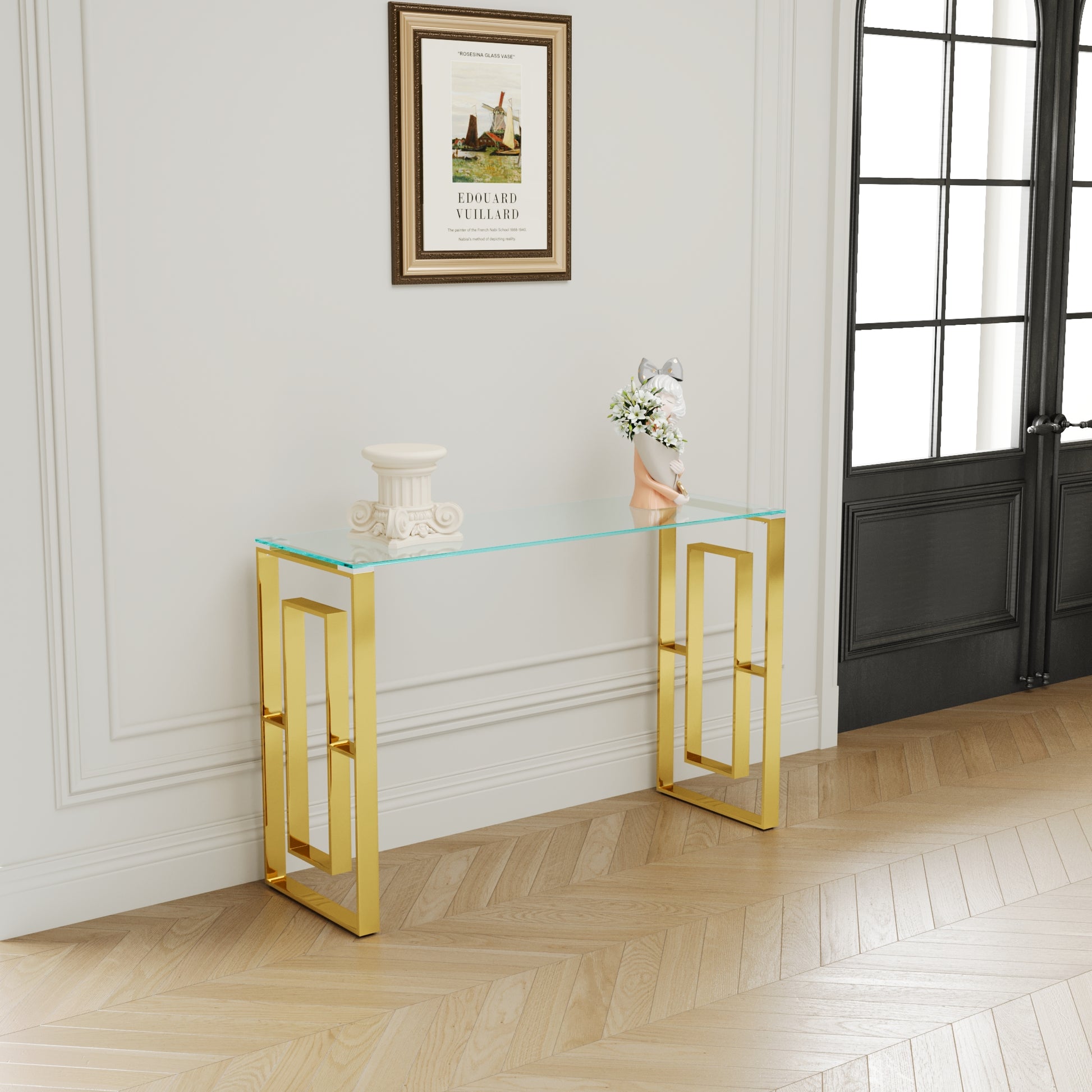 Console Table Stainless Steel Glass,Meal Side Table Golden Clear Bs 02 Golden,Transparent Primary Living Space Modern Stainless Steel