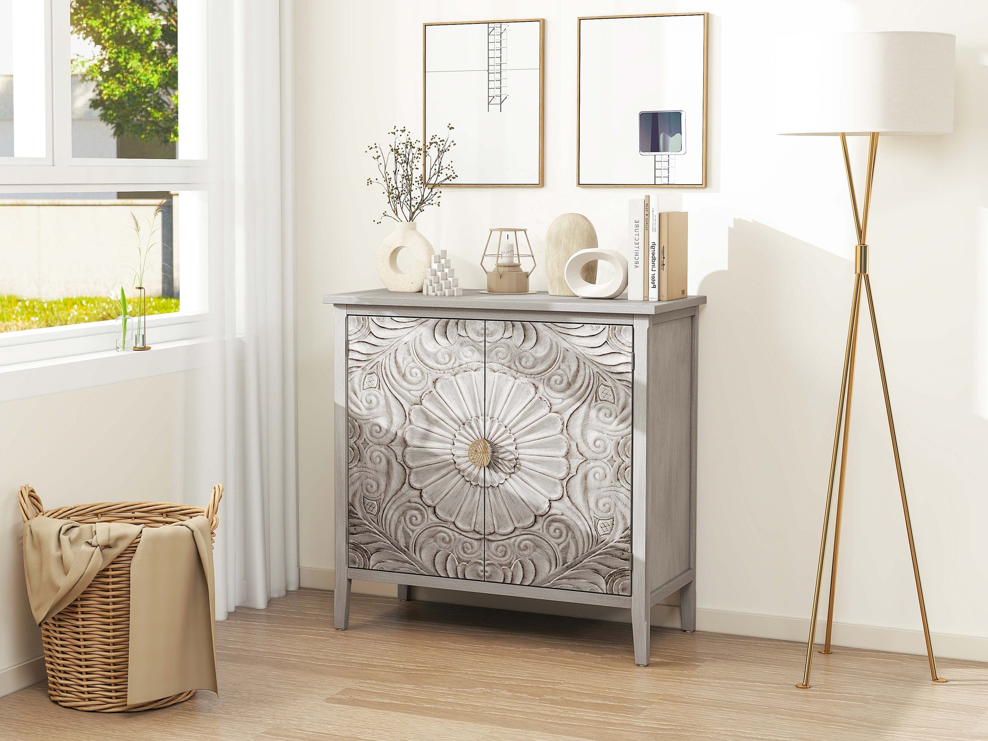 2 Door Cabinet, American Furniture, Suitable For Bedroom, Living Room, Study Light Grey Mdf