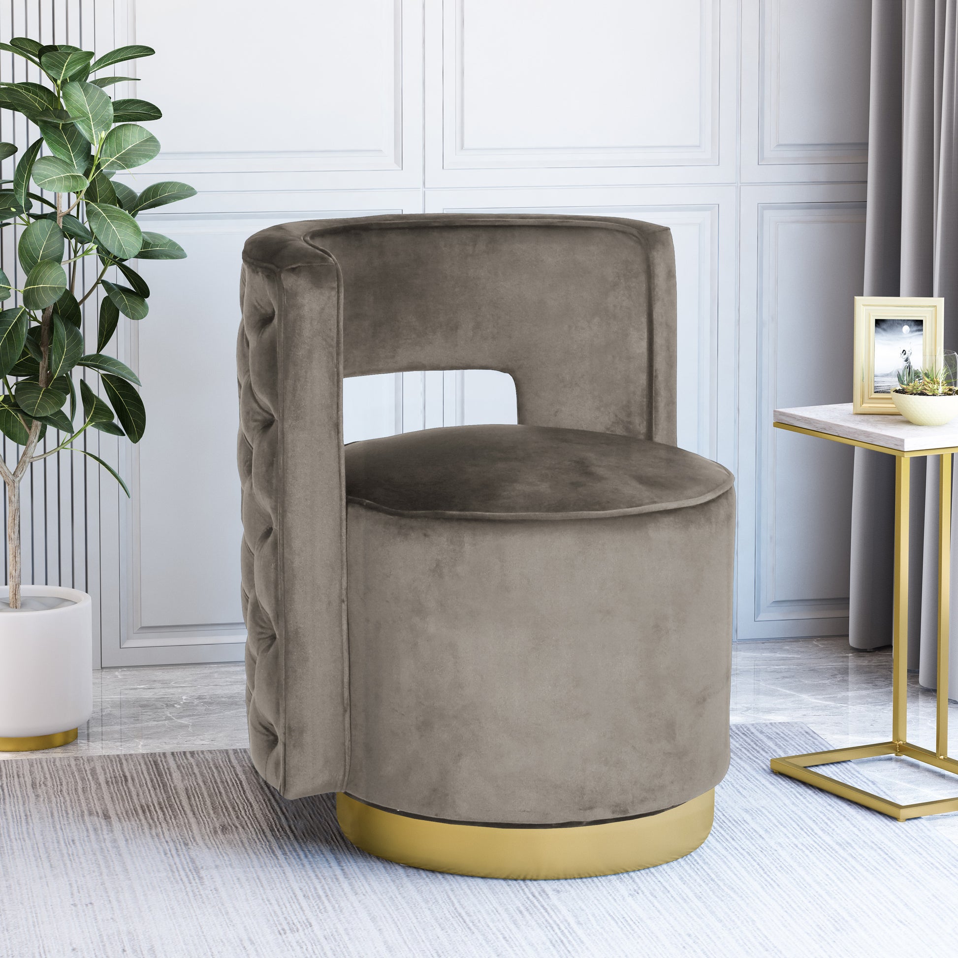 Swivel Arm Chair Grey Fabric