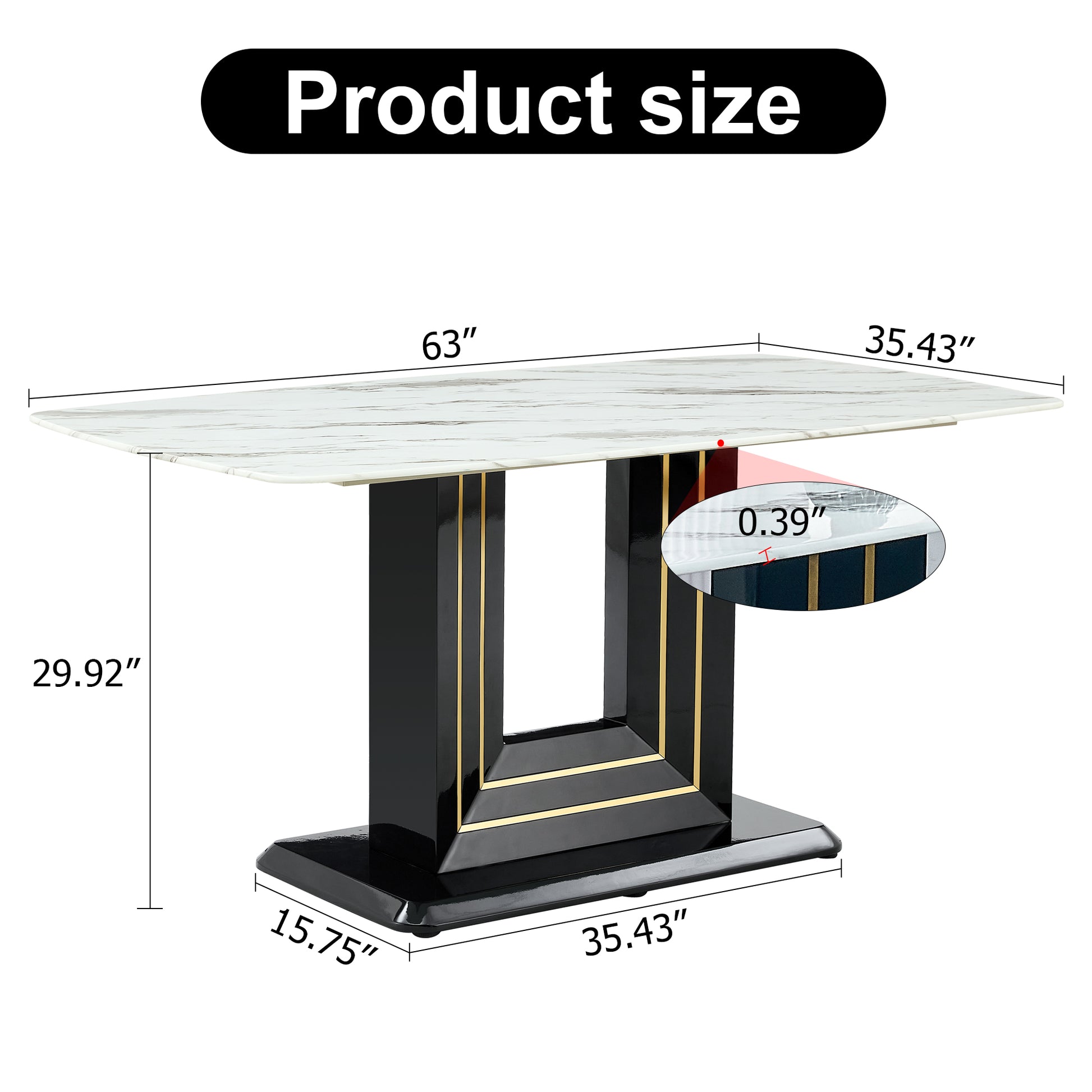 63" Dining Table, Luxurious Dining Room Table With Faux Marble Top And U Shape Mdf Base, Modern Kitchen Dining Table For Kitchen Living Dining Room White Black Seats 6 Dining Room Luxury,Modern Mdf Glass