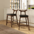 Hester Solid Wood Upholstered Square Bar Chair Set Of 2 Black Pu,Wood Pu Leather,Solid Wood