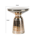 Liv 18 Inch Side Table, Laurel Accent Trimmed Edge, Round Glass Top, Gold Gold Glass