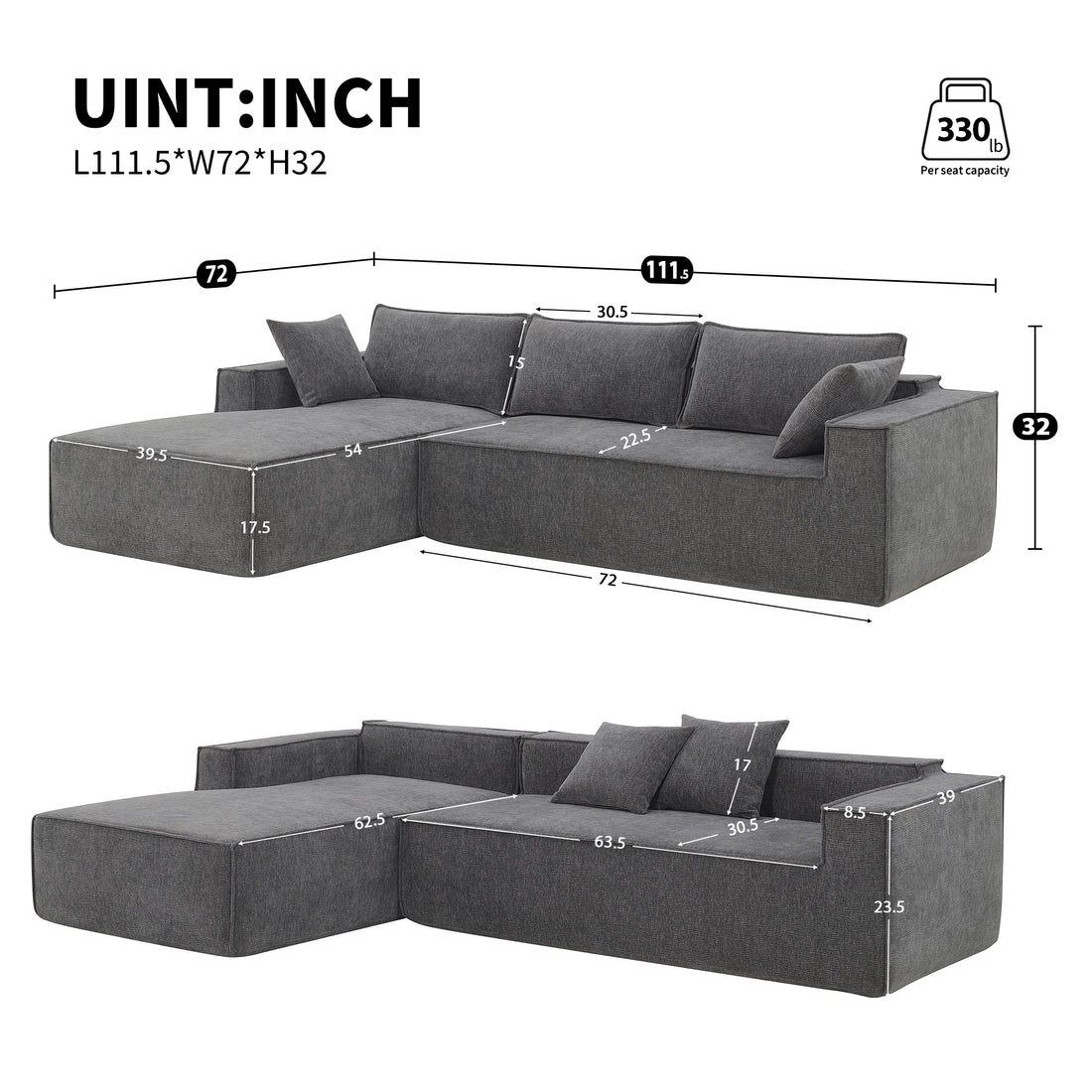 9587G Package Gray Chenille 1 Seat