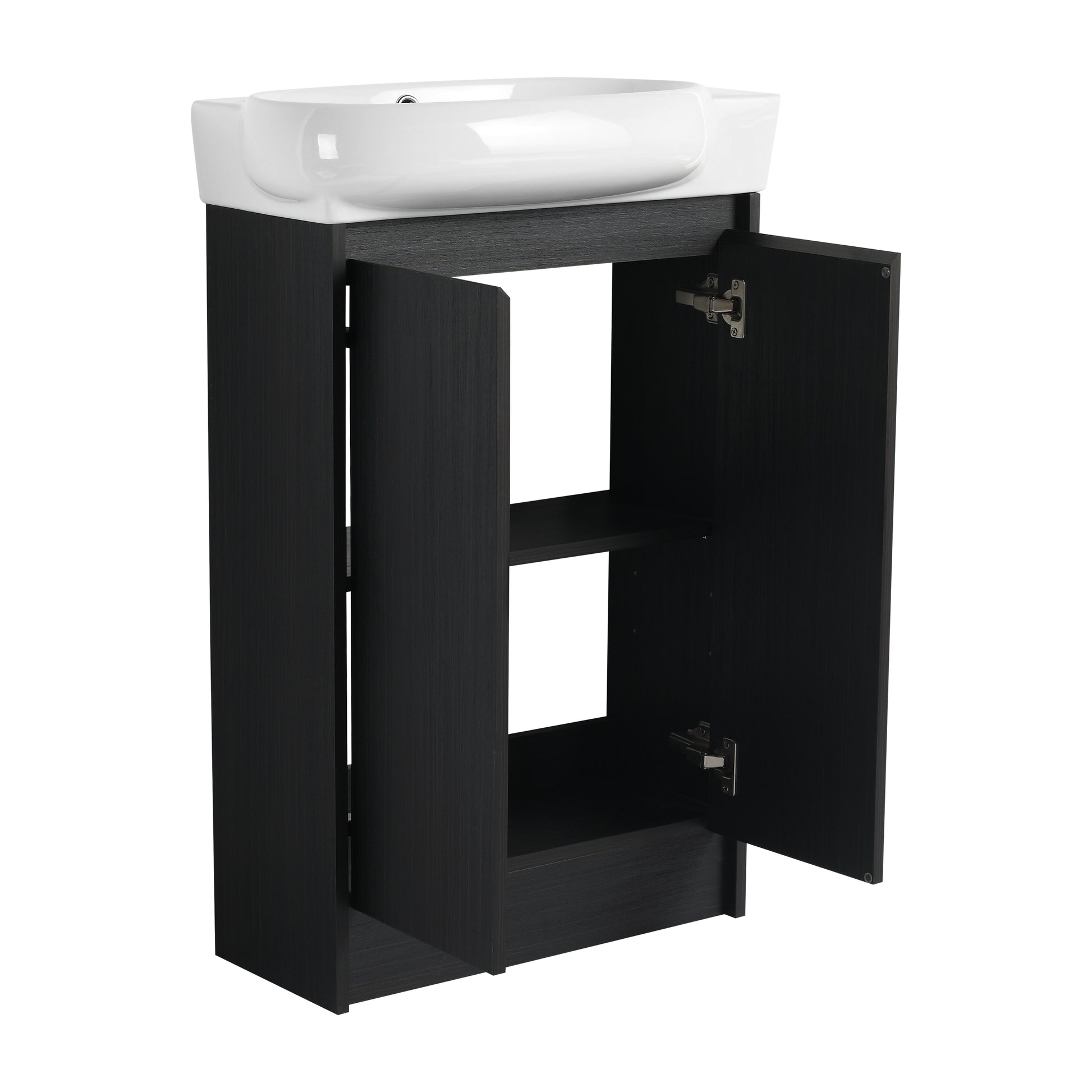 23" Freestanding Bathroom Vanity With Sink, Soft Close Doors Black Chestnut Bathroom Modern Plywood