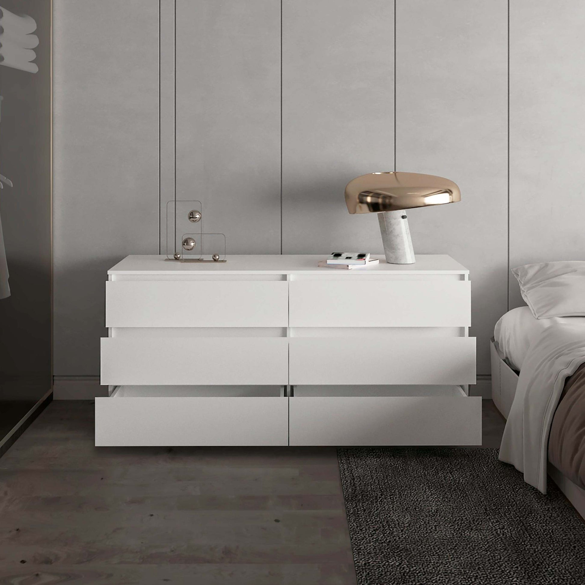 White 6 Drawer Rectangle Dresser White Particle Board