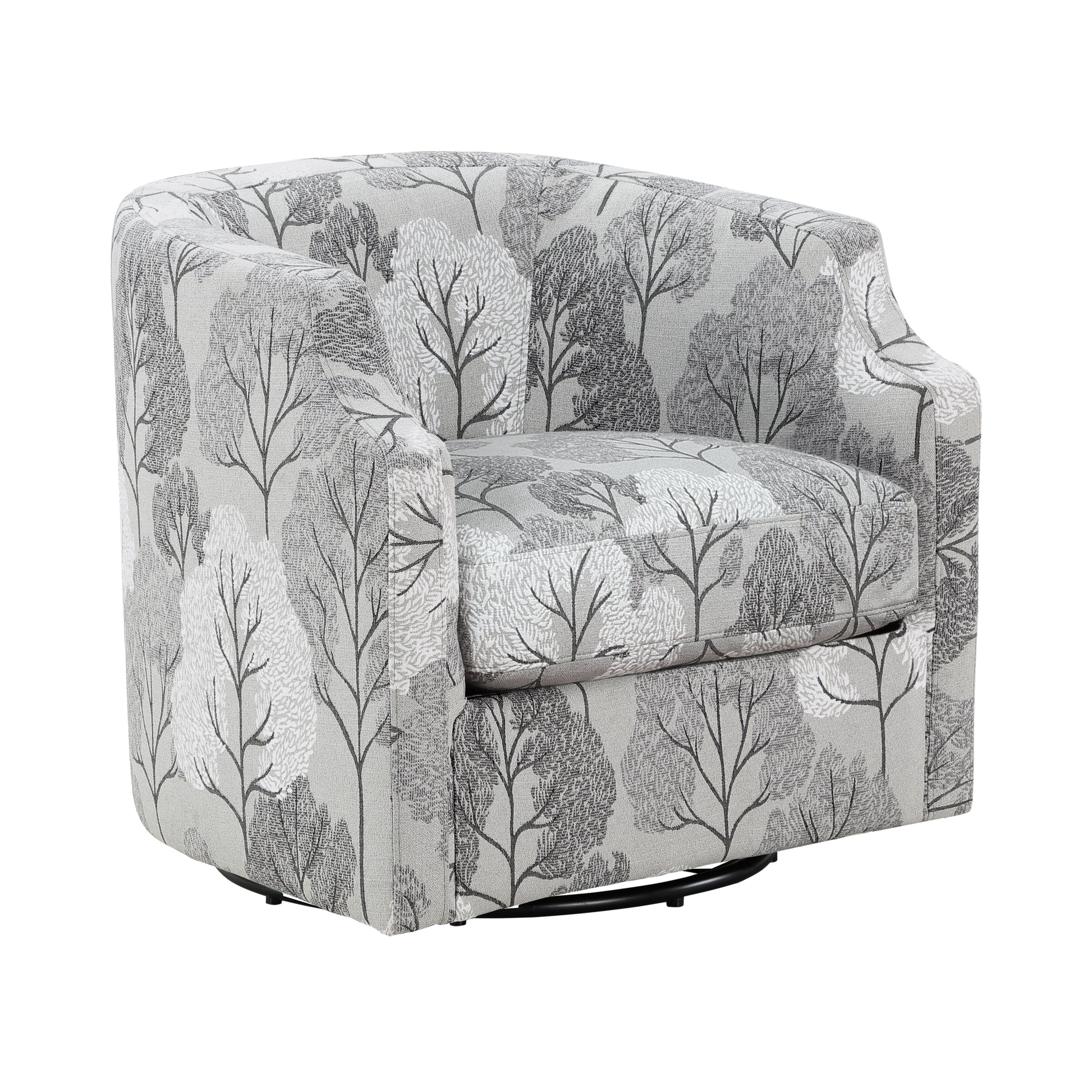 Isabelle Swivel Glider Barrel Chair Gray Floral Gray Foam Fabric