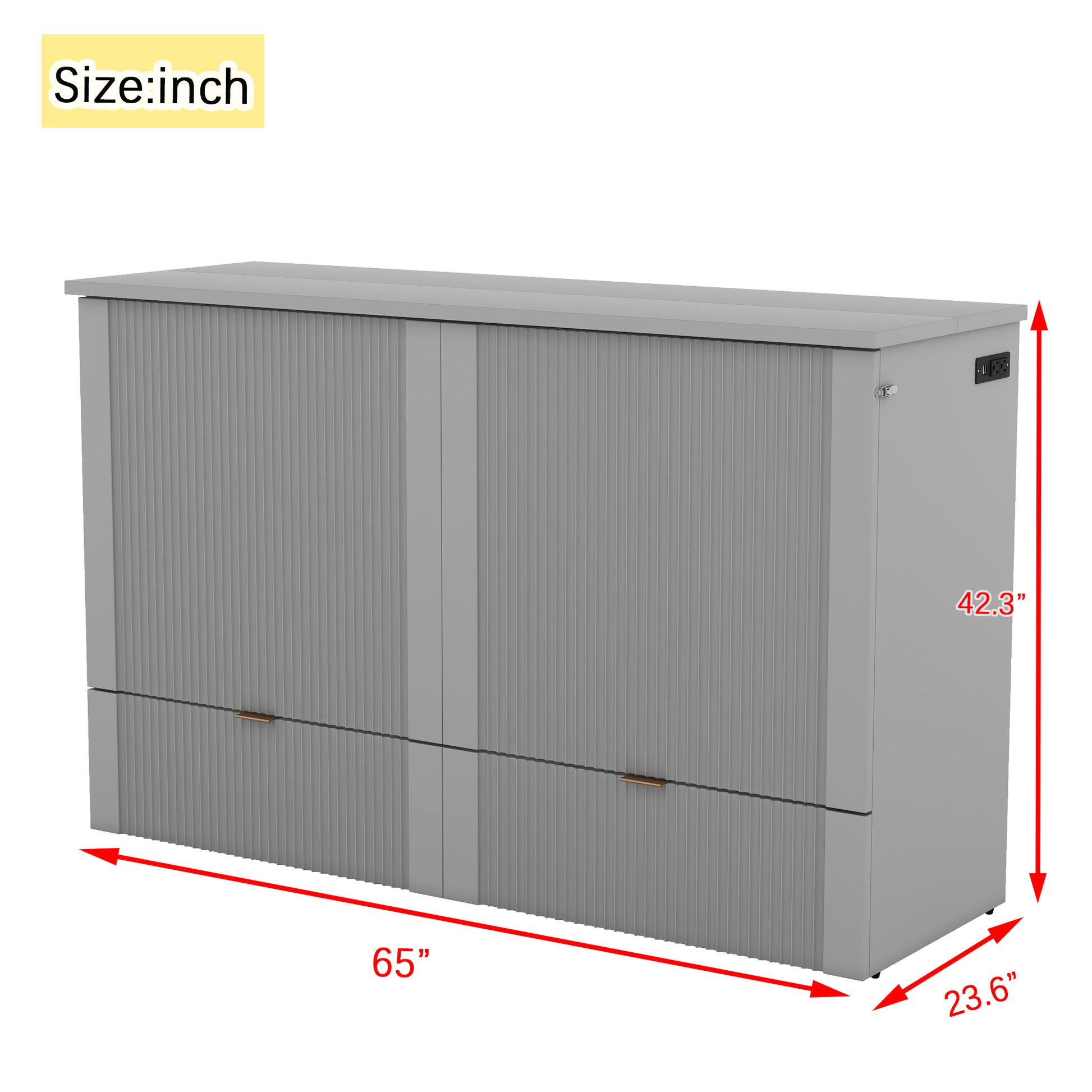 Queen Size Murphy Bed Wall Bed With Drawer And A Set Of Sockets & Usb Ports, Pulley Structure Design, Gray Queen Gray Plywood