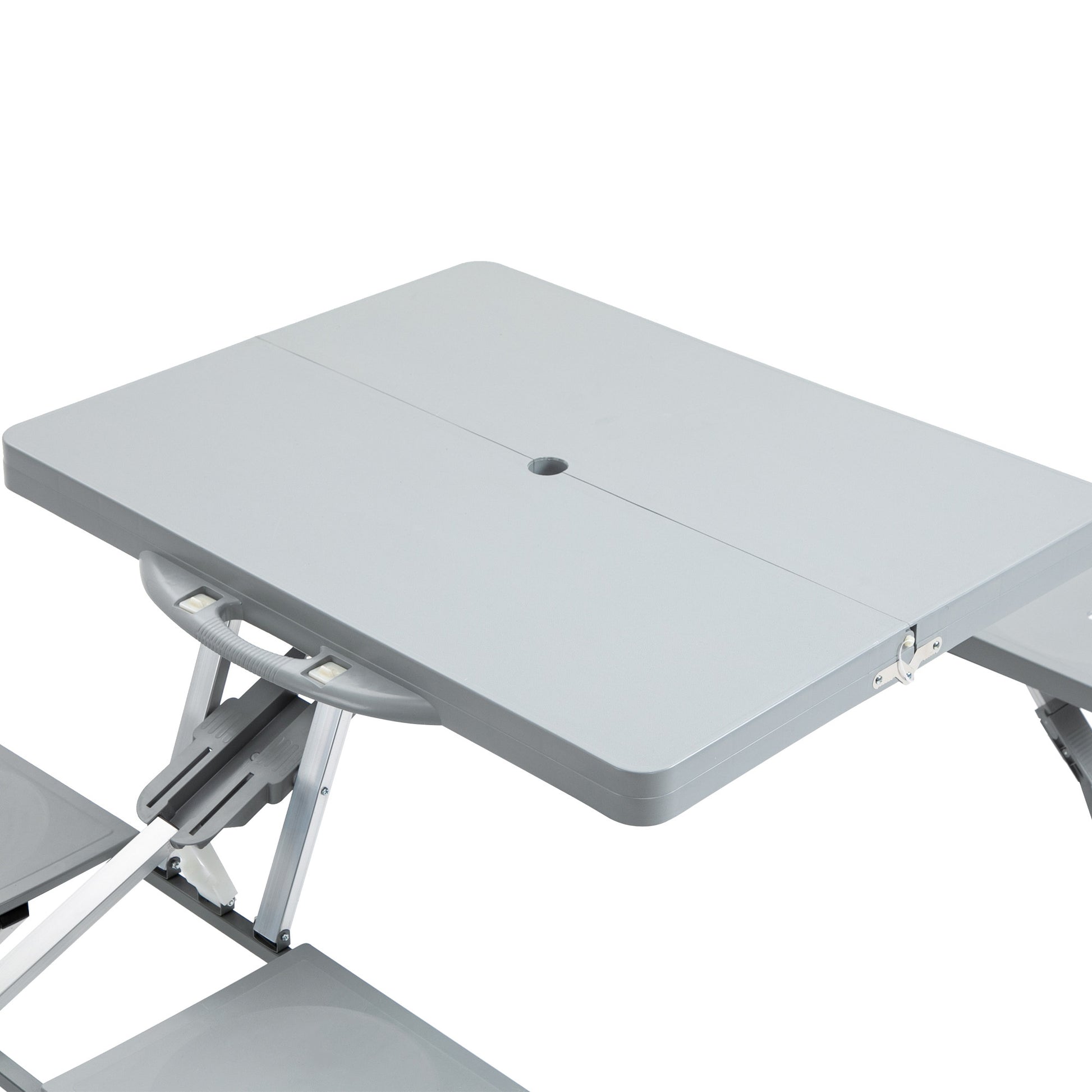 Outsunny Folding Picnic Table With Seats And Umbrella Hole, Portable Camping Chairs Set, 4 Seat, Aluminum Frame, Gray Grey Aluminum