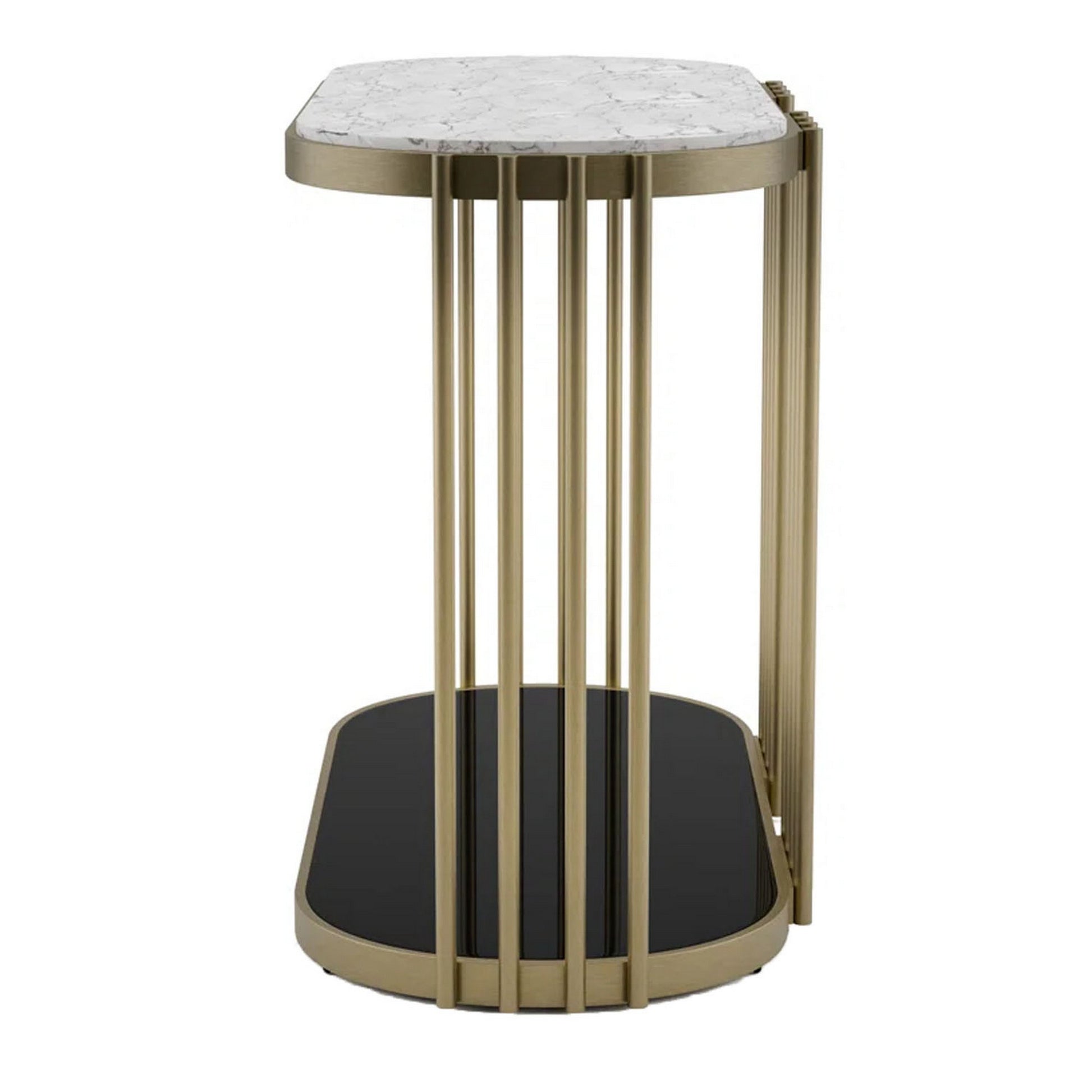 Kein 42 Inch Oblong Sofa Console Table, White Faux Marble Top, Steel Frame White Gold Marble Metal