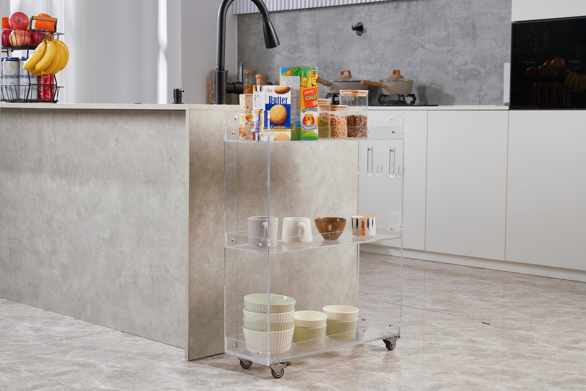 Acrylic Rolling Side Table 3 Tiers End Table With Lockable Wheels Small Clear Table For Living Room Clear Acrylic