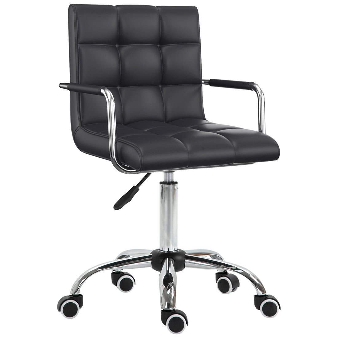 Homcom Home Office Chair, Modern Computer Desk Chair, Task Chair With Upholstered Pu Leather, Adjustable Height, Swivel Wheels, Black Black Faux Leather