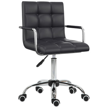 Homcom Home Office Chair, Modern Computer Desk Chair, Task Chair With Upholstered Pu Leather, Adjustable Height, Swivel Wheels, Black Black Faux Leather